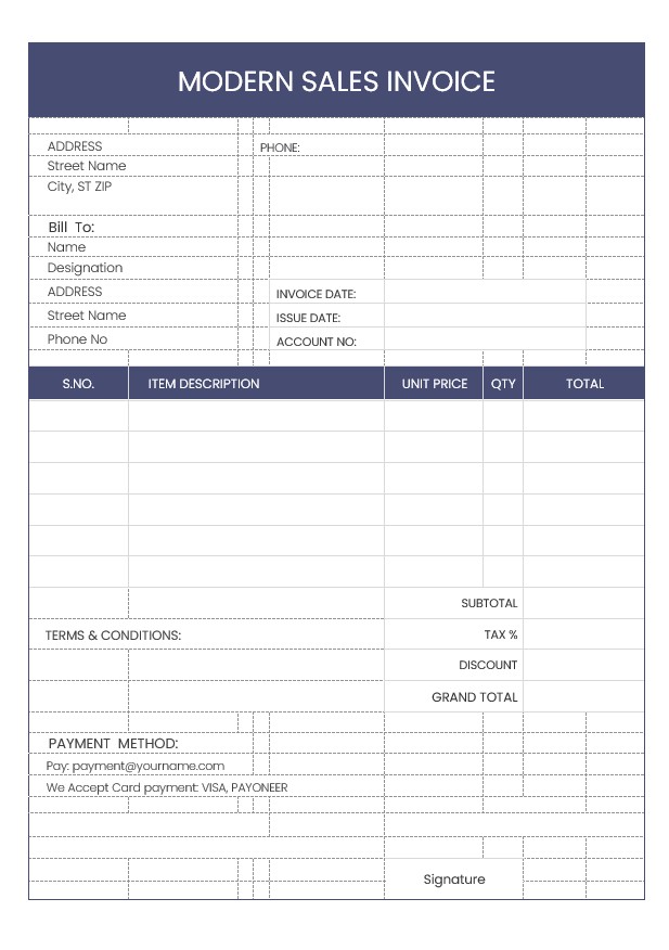 Modern Sales Invoice Template PSD template